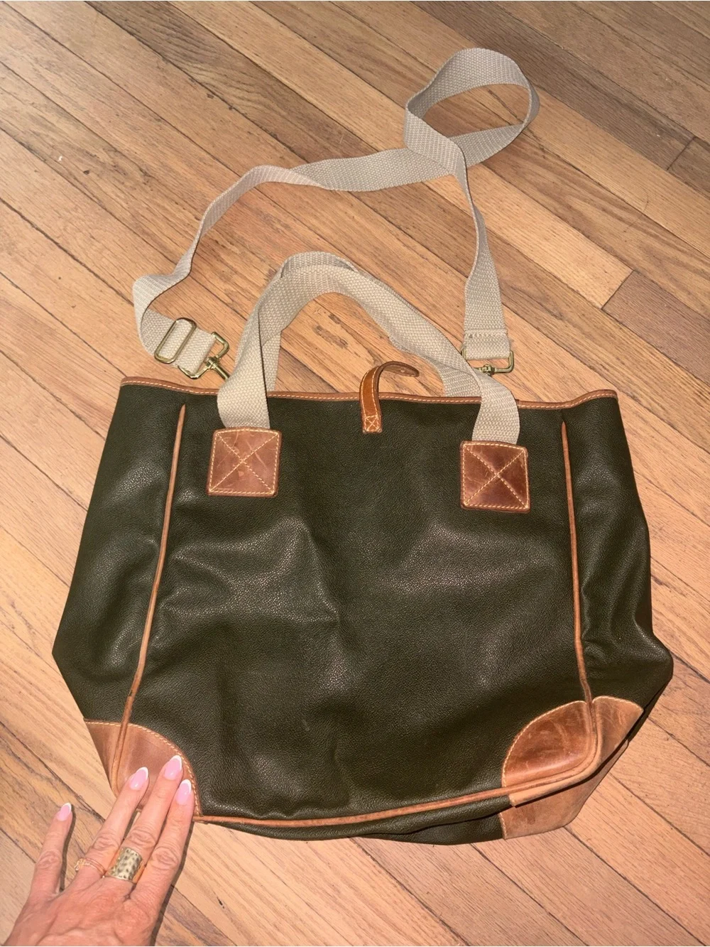 Olive Green & Tan Leather-Trim Land Rover Tote Bag